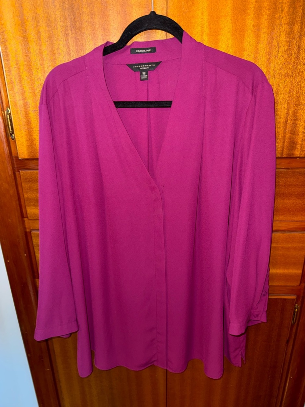 Investments Magenta V-Neck Long Sleeve Blouse